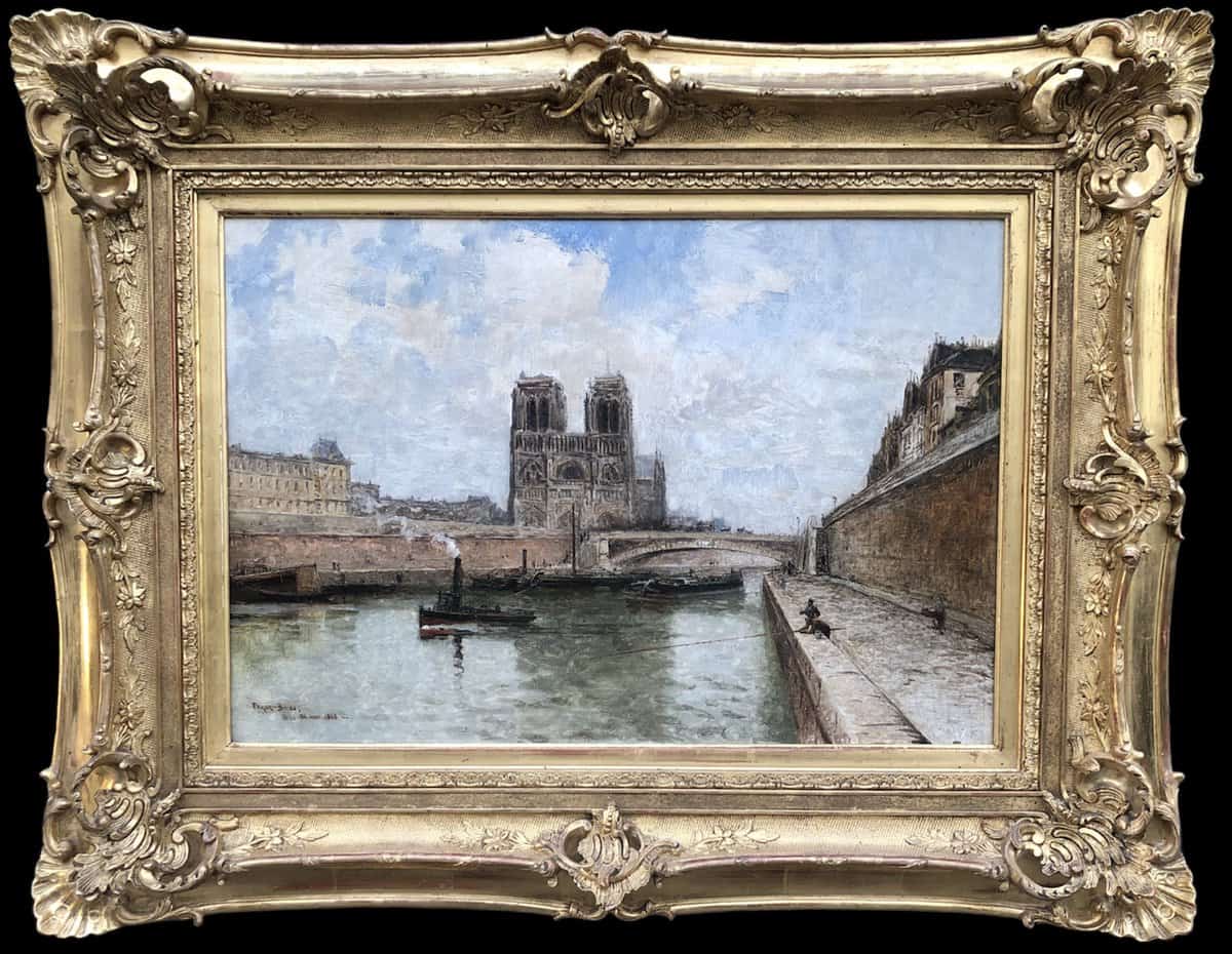 Frank Boggs Ecole Américaine 19è Paris Notre Dame La Seine Huile Sur