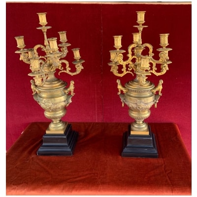 Paire de grands Candélabres en bronze doré XIXe siècle