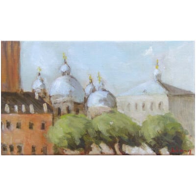 Tableau à l’huile intitulé « San Marco, la Basilique, Venise » du peintre Isabelle Delannoy