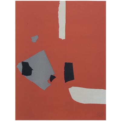 Nicolas De Staël ( d’après ) Composition sur fond orange, Lithographie de 1958