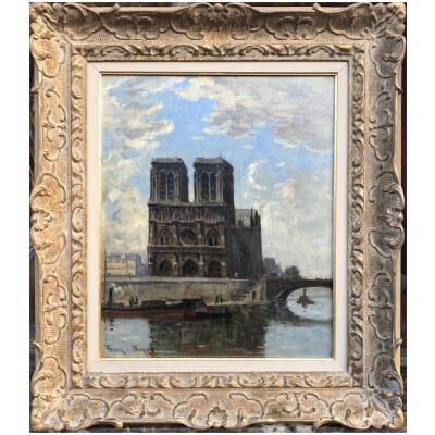 FRANK BOGGS Ecole Américaine Paris Notre Dame et La Seine Huile sur toile signée 2