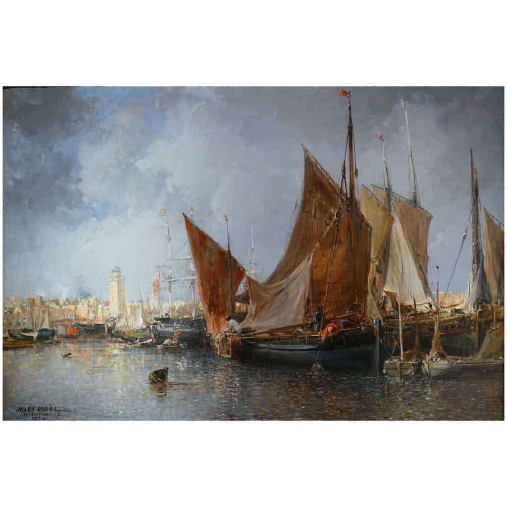 NOEL Jules Tableau Français Ancien 19è Port En Normandie Huile Sur