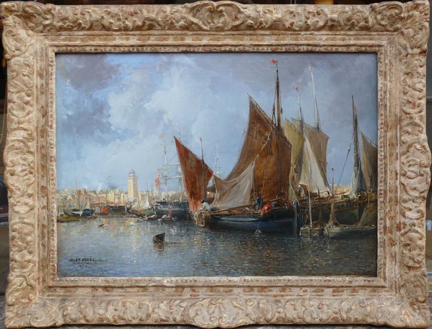 NOEL Jules Tableau Français Ancien 19è Port En Normandie Huile Sur