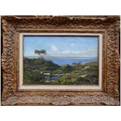 LANSYER Emmanuel Peinture 19ème Siècle Paysage de Méditerranée Huile sur toile signée et datée 3