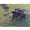 LUCE Maximilien Peinture postimpressionniste début 20è siècle Paris, les inondations près du Pont Neuf vers 1910 Huile sur toile marouflée sur carton 19