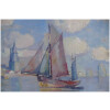 MORCHAIN Paul Peinture 20è Bateaux de pêche sortant du port de La Rochelle Huile signée 15
