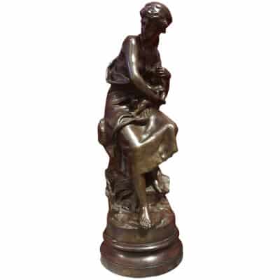 MOREAU Mathurin Bronze Ancien Original Signé XIXème Siècle Maternité Jeune Femme avec son enfant 3