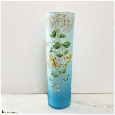 Vase rouleau verre émaillé, haut. 35 cm (Fin XIXe)
