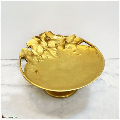 Coupe sur pied Art-Nouveau bronze doré, signée F. Claessens, diam. 20 cm (Deb. XXe)