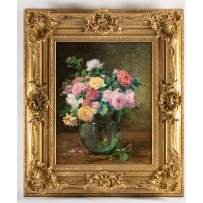 Justin Jules Claverie (1859 – 1932) : Bouquet de roses.