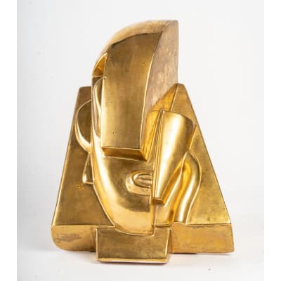 Tête en céramique dorée d’après Joseph CSAKY ( 1888- 1971 )