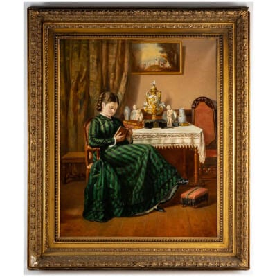 Pierre Emile Bernede (1830/1900 )  » Jeune fille à la lecture  » 1880