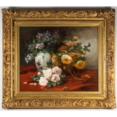 Henri Cauchois (1850 – 1911) : Nature morte aux bouquets de roses.