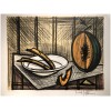 BUFFET Bernard Nature morte au melon et à l’assiette Lithographie couleurs justifiée 12