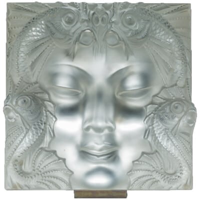 Lalique France : «Masque de femme» Plaque Décorative, Support Métal 3