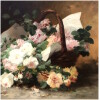 CAUCHOIX Eugène Bouquet de roses dans un panier huile sur toile signée 17