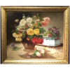 CAUCHOIX Eugène Bouquet de roses et sa jardinière huile sur toile signée 18