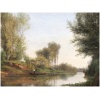 Rozier Jules Peinture Française 19è Batelier à Colombes En 1858 Huile Signée 17