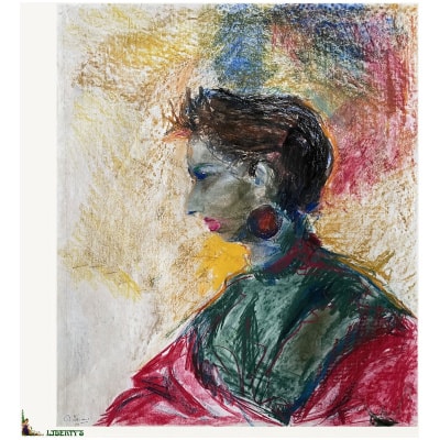 Aquarelle “Portrait” signée Ch. Beroux, 50 cm x 65 cm, (1989)