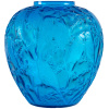 René Lalique (1860-1945) : Vase  » Perruches  » Verre Bleu 10