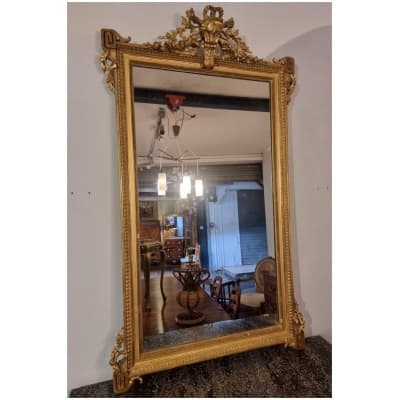 Grand Miroir d’époque Louis XVI – Bois Doré – Fin 18ème