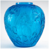 René Lalique (1860-1945) : Vase ” Perruches ” Verre Bleu 13