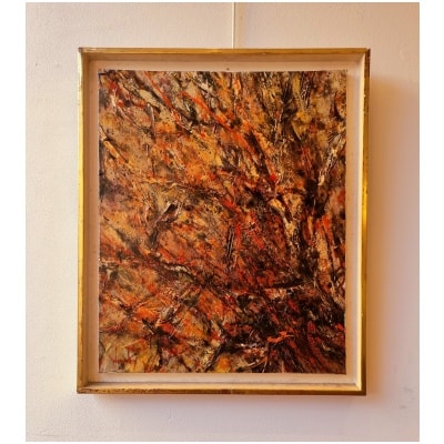Peinture abstraite – « Arbre de feu » de Robert Wogensky – Huile sur Toile – Ca 1960