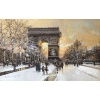 GALIEN LALOUE Tableau 20è Paris Animation sur les Champs Elysées et la place de l’Etoile Gouache Signée 18