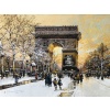 GALIEN LALOUE Tableau 20è Paris Animation sur les Champs Elysées et la place de l’Etoile Gouache Signée 17