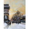 GALIEN LALOUE Tableau 20è Paris Animation sur les Champs Elysées et la place de l’Etoile Gouache Signée 15