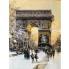 GALIEN LALOUE Tableau 20è Paris Animation sur les Champs Elysées et la place de l’Etoile Gouache Signée 14