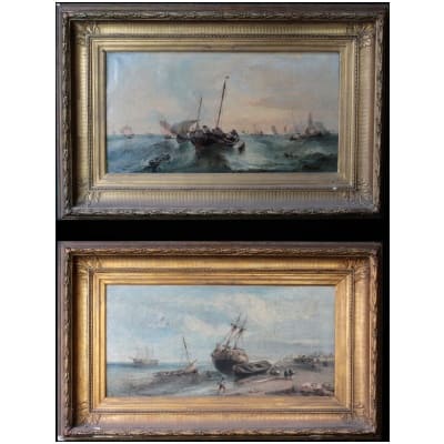 André Fonèche (1851-1942), huile sur toile, paire de marine, XIXe