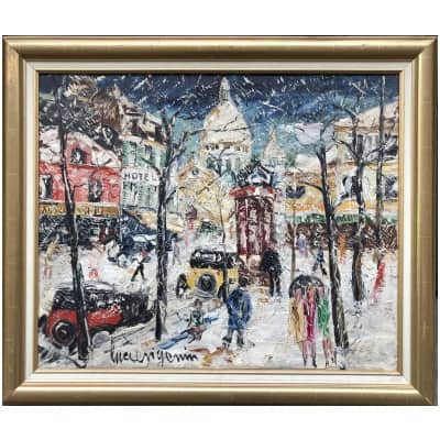 GENIN LUCIEN Paris Montmartre La Place du Tertre en hiver Huile sur toile signée