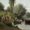 Charles Donzel (1824-1889), Embarquement près du lac, huile sur panneau, XIXe 8