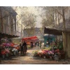 CORTES Edouard Peinture Française Le marché aux fleurs de La Madeleine Huile sur panneau signée 19