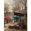 CORTES Edouard Peinture Française Le marché aux fleurs de La Madeleine Huile sur panneau signée 20