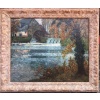 CHIGOT Eugène Tableau Français Le moulin à eau sur la rivière Huile toile signée Certificat 12