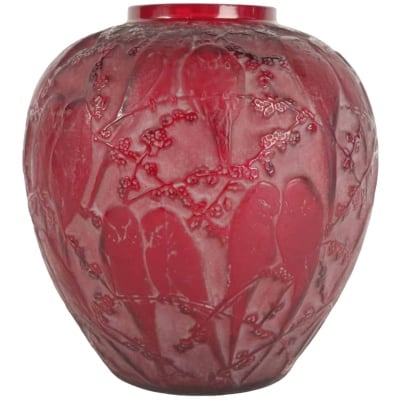 René Lalique : Vase « Perruches » rouge