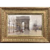 GALIEN LALOUE Eugène Peinture Française 20è siècle Paris Animation sur les Champs Elysées et l’Arc de Triomphe Gouache Signée 14