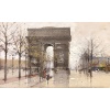 GALIEN LALOUE Eugène Peinture Française 20è siècle Paris Animation sur les Champs Elysées et l’Arc de Triomphe Gouache Signée 18