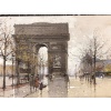 GALIEN LALOUE Eugène Peinture Française 20è siècle Paris Animation sur les Champs Elysées et l’Arc de Triomphe Gouache Signée 22