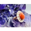 Bague Or Jaune 18 Carat, Cabochon Corail Beau Rouge Diamants Opales 19