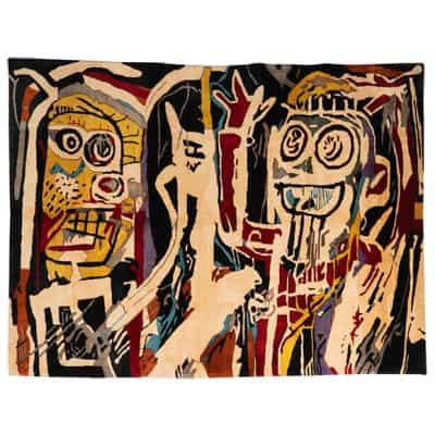 D’après Jean-Michel Basquiat, Tapis, ou tapisserie, « Têtes de poule ». Travail contemporain