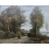 De Villers Adolphe Ecole Française Promenade Le Long De La Rivière Huile Sur Toile Signée Certificat d’authenticité 17