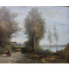 De Villers Adolphe Ecole Française Promenade Le Long De La Rivière Huile Sur Toile Signée Certificat d’authenticité 18