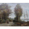 De Villers Adolphe Ecole Française Promenade Le Long De La Rivière Huile Sur Toile Signée Certificat d’authenticité 19