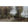 De Villers Adolphe Ecole Française Promenade Le Long De La Rivière Huile Sur Toile Signée Certificat d’authenticité 25