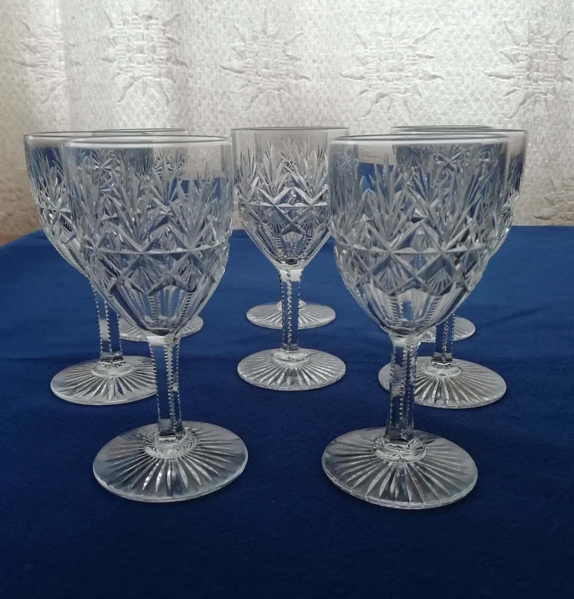 5x Crystal Wine Glasses Pineapple Cut Art Deco Glasses 