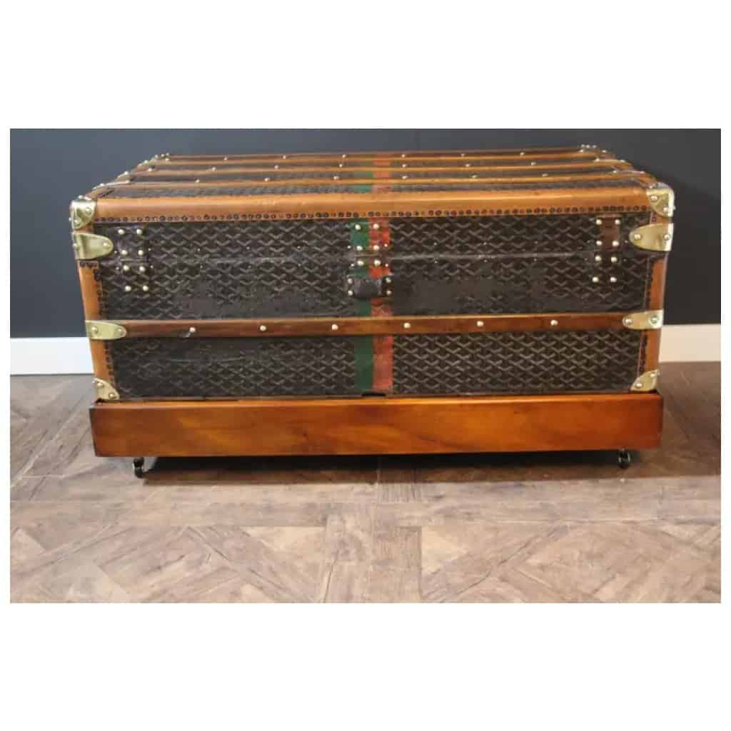 Goyard Cabin Trunk 1920, Goyard trunk in herringbone canvas 90 cm - Les  Puces de Paris Saint-Ouen