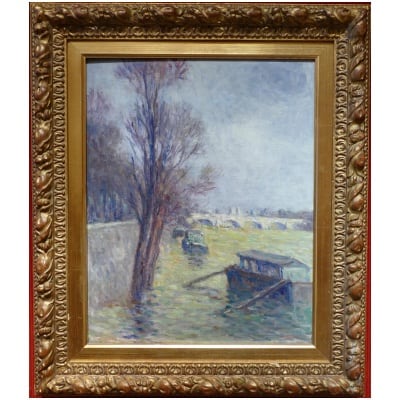 LUCE Maximilien Peinture postimpressionniste, les inondations près du Pont Neuf vers 1910 Certificat 3